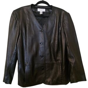 ELISABETH By Liz Clairbone Black Leather Jacket - Size 18 Petite
